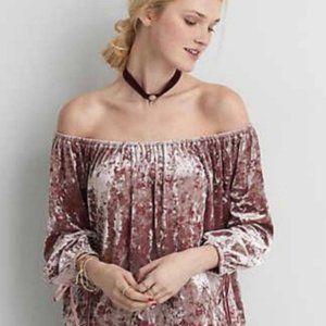 American Eagle Crushed Velvet Off the Shoulder Size S